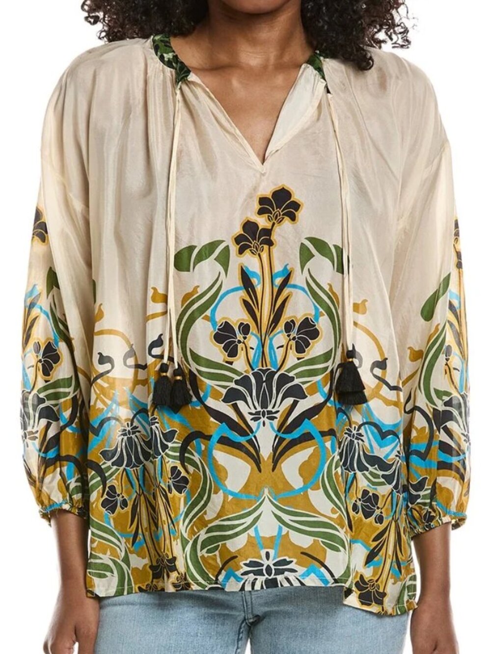 Johnny Was 'Margot' Botanical-Print Silk Tunic Top, Astraea Multi